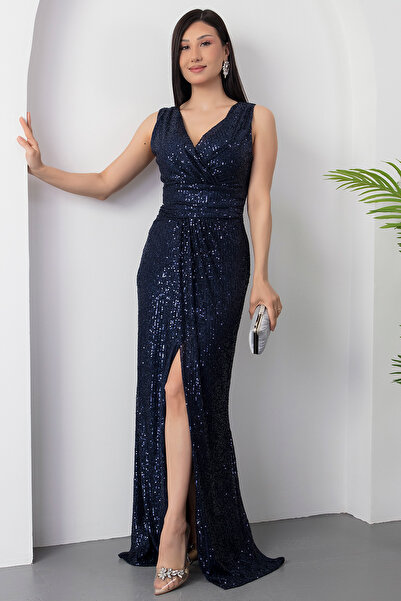 PULLIMM Φόρεμα με διπλό γιακά με παγιέτες AP-3009