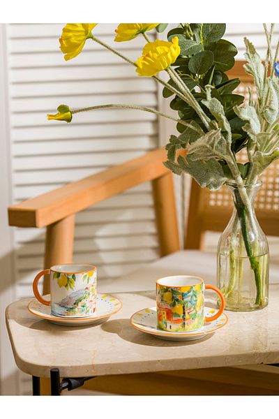 LC Waikiki Lcw Home Mixed Flower Printed 2-Person Porcelain Coffee Cup Set 90 m