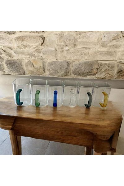 holy 6-Piece Borosilicate Glass Colored 6-Piece Coffee Tea Cup Set with Handles
