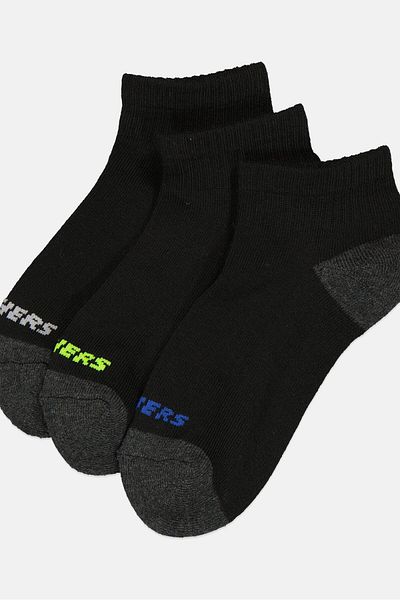 SKECHERS Kids Boy 10 Pairs Brand Logo Qtr Crew Socks, Black