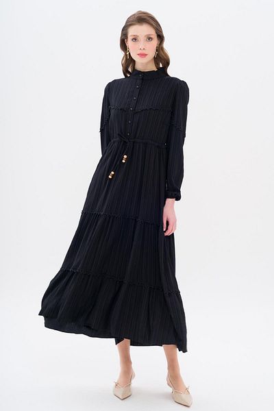 Olcay Rochie cu aspect de in, cu detaliu festonat, negru 9235-e