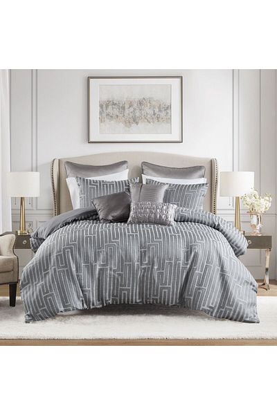 Orange Bed & Bath رويس | طقم لحاف مزدوج ١١ قطعة - رمادي