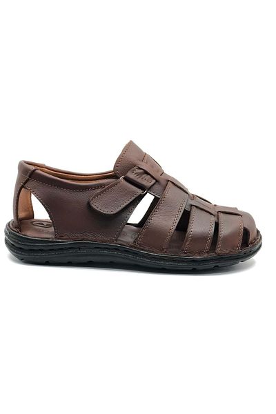 KOCAMANLAR 100% Genuine Leather Full Orthopedic Men's Sandals Brown