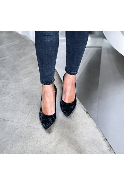 NE&VE SHOES Siyah Hakiki Deri kamuflaj Desen Stiletto