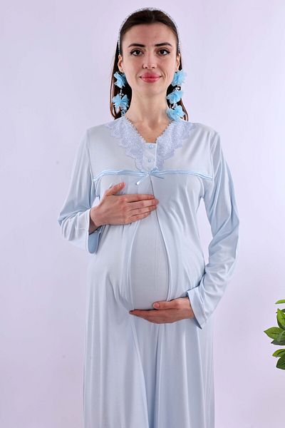 ByLohusa Cămașă de noapte pentru postpartum pentru gravidă Effortt albastră