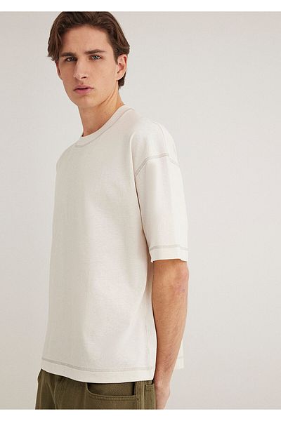Mavi Ecru T-Shirt with Stitching Detail Boxy Fit 0612602 -86420