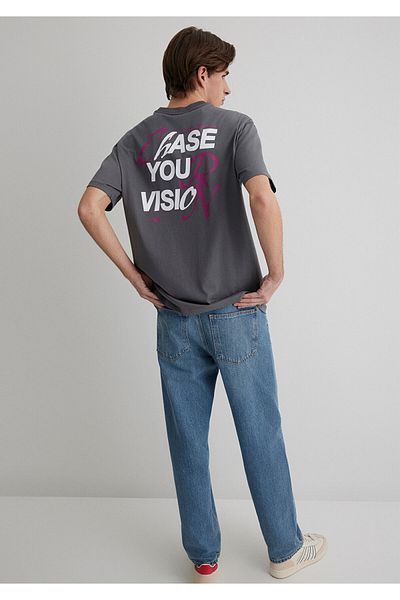 Mavi Chase Your Vision Printed Gray T-Shirt Loose Fit / Loose Relaxed Cut 0612721 -70096