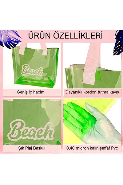 umbellatum Green Women's Beach Bag - Transparent Printed, 40 Micron Thick PVC, Shoulder Bag Wallet Gift