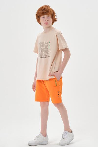 Black One Εκτύπωση Λεπτομερές σορτς με διπλή τσέπη Καλοκαιρινό ποδήλατο για αγόρι με λαιμόκοψη