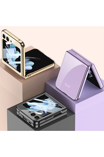 REDz Accessories Luxury Frame Case, Hard Case, Shockproof, Compatible With Samsung Galaxy Z Flip 5, Gold