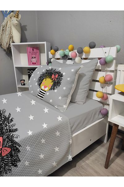 yok yok evim eve dair her şey 4 Piece Cute Lion Patterned Single Pique Bedspread Set with Elastic Sheets