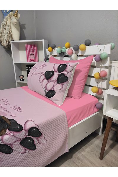 yok yok evim eve dair her şey 4 Piece Balloon Girl Patterned Elastic Sheet Single Pique Bed Cover Set