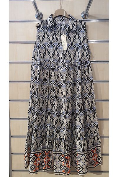 Park Moda Patterned Sleeveless Long Shirt Dress