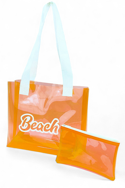 umbellatum Orange Transparent Printed Women's Beach Bag - 40 Micron Thick PVC