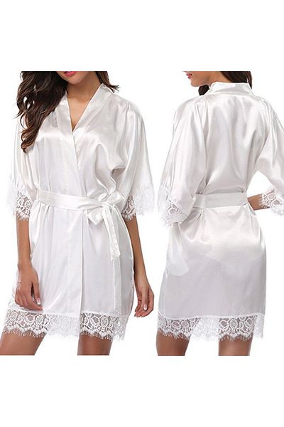 Muchmy Girls Nightwear Floral Lace Decor Women Sleepwear Satin Robe Lace Mini Dress