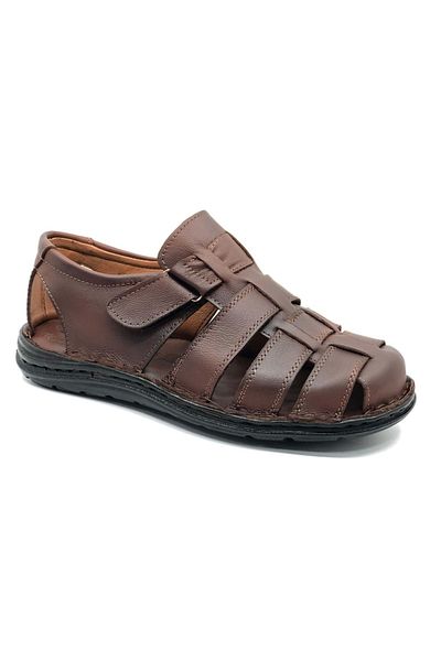 KOCAMANLAR 100% Genuine Leather Full Orthopedic Men's Sandals Brown
