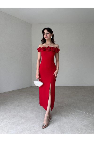 Mooi Butik Zi̇ley Midi Dress - Red (8117)
