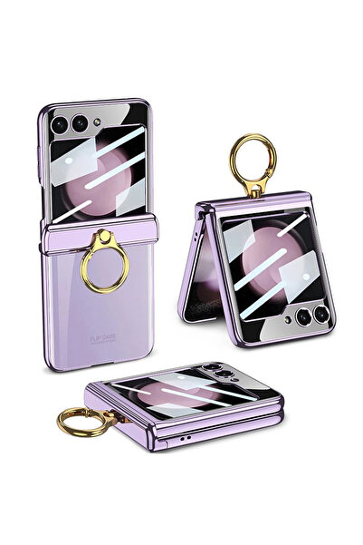 REDz Accessories Carcasă cu suport pentru inel, balama magnetică, pentru Samsung Galaxy Z Flip 6, folie de protecție pentru ecran, liliac