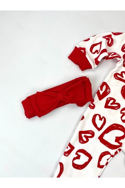 bebekyol Kırmızı Kalpli Bebek Tulum
