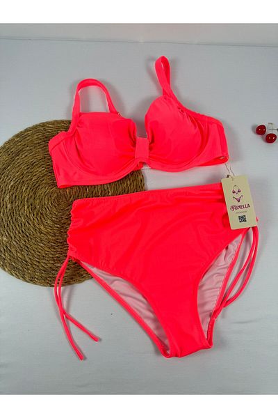 FUNELLA Highlighter Pink Plus Size Women's Stylish Bikini Set
