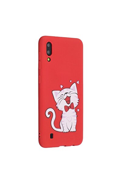 REDz Accessories Carcasă cu design de pisică, compatibilă cu Samsung M10, roș...