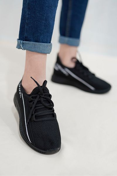 Nubbock Unisex Black Daily Striped Knitwear Sports Shoes Sneaker Nk4042