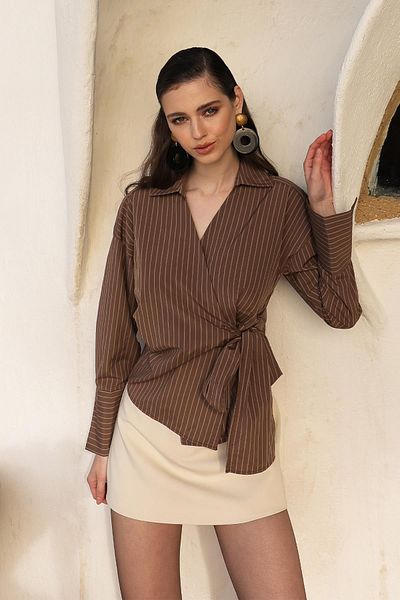 Olcay Cămașă cu dungi cu cravată laterală cu manșetă LATTE 9335