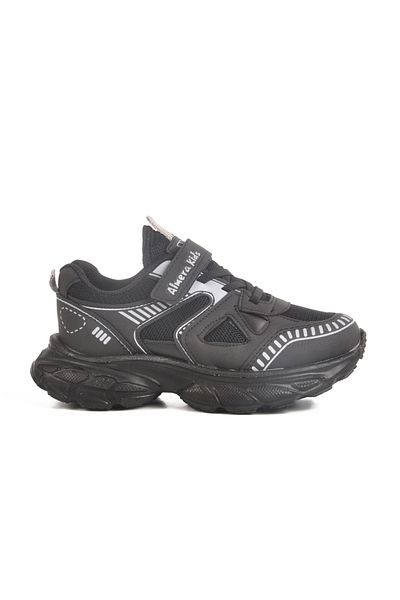 AYAKMOD Pantofi sport pentru copii unisex cu plasă cu velcro negru 1500 F