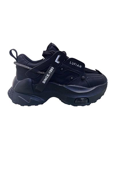 Lufian Genuine Leather Lace-Up Comfort Sole Casual Sports Shoes Sneaker Black