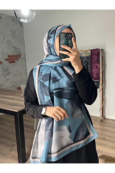 Merwiss Μαλακό μπλε σάλι με μοτίβο Lotus