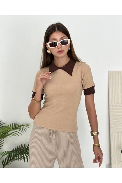 Chicup Γυναικεία πλεκτή μπλούζα με ριμπ λαιμό Polo