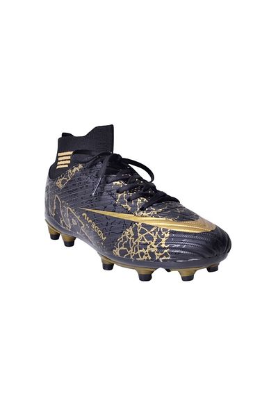 stilfest Black Gold Patterned Lace up Football Shoes Black