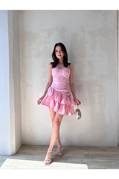 Mooi Butik Μίνι φόρεμα BİLLY 2302 μοντέλο ροζ
