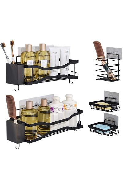 Quasar & Co. Set of 5 Shelves and 2 Compartments, Universal Organizer, Stainless Steel/ABS, Black