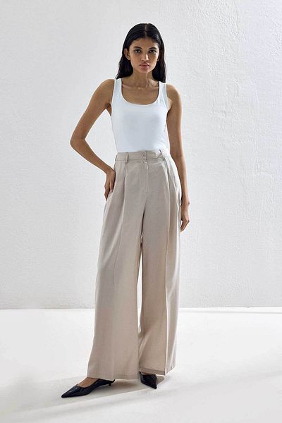 Hooopstore Παντελόνι Lyocell Cupra Fabric Pleated Palazzo Beige