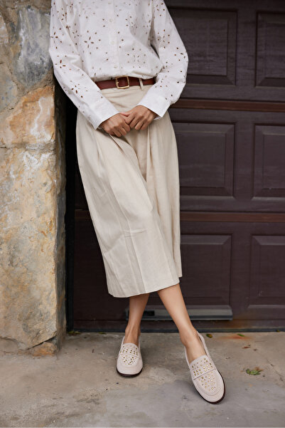 ANGELİNA JONES SAMULA KADIN BEJ SUET LOAFER AYAKKABI