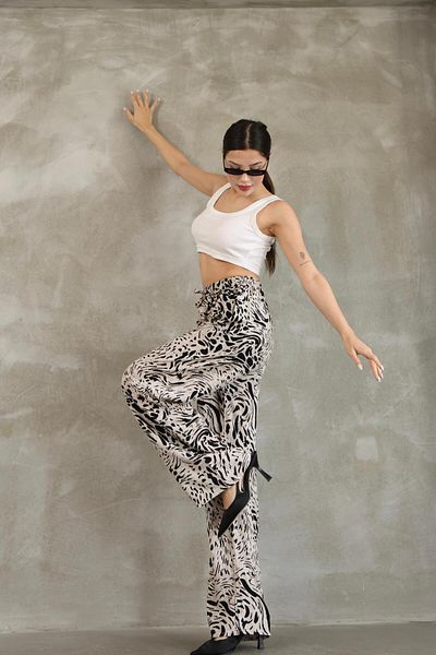 RE7EDİ Black and White Patterned Women's Viscosa Cotton Pants