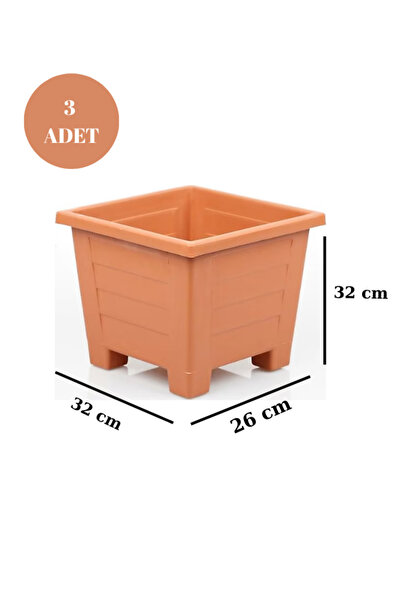 Loremp Balkon Saksı Bahçe Saksısı Orta Boy Kare Saksı 15 Litre 3 Adet 26x32x32