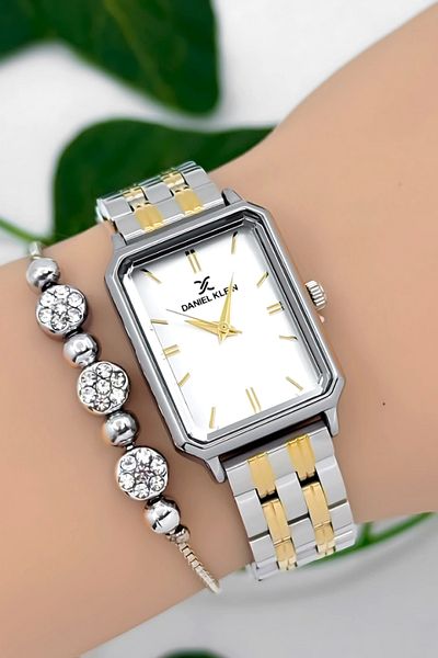 Daniel Klein Steel Cord Women Wrist Watch 3 Atm Water Resistant Silver-Gold Zmdk1185