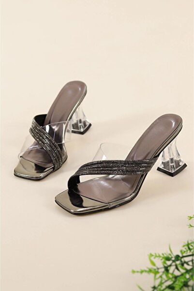 Firibu حذاء شبشب بكعب شفاف مرصع بأحجار الراين