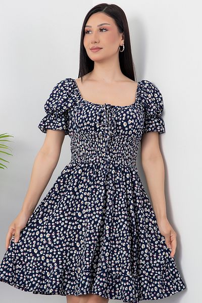 PULLIMM Square Neck Floral Pattern Gimpel Dress Shz20261
