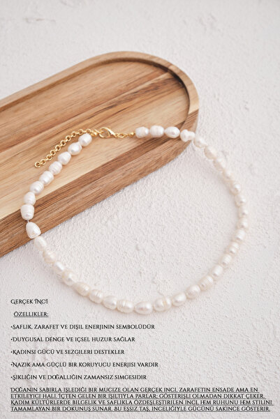 ByFlorya Jewelry İnci Doğal Taş Kolye 40cm+5cm