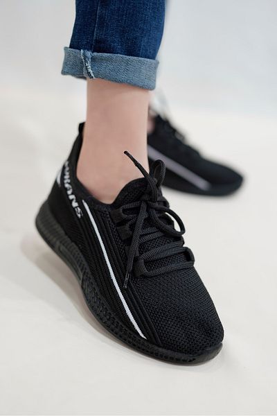 Nubbock Unisex Black Daily Striped Knitwear Sports Shoes Sneaker Nk4042