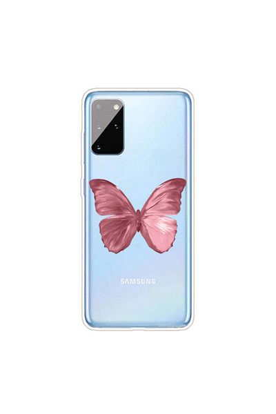 REDz Accessories Carcasă compatibilă cu Samsung A31 model Fluture Roz, silicon, rezistentă la șocuri, transparentă/roz