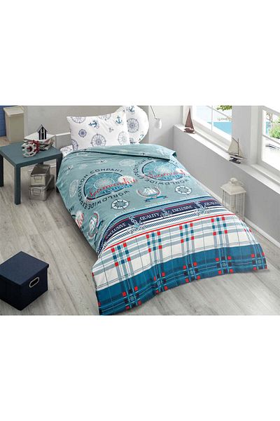 DemoHome Ranforce cotton single bed linen set EXPEDITIA MARINA multicolor - fitted sheet, bed, pillow