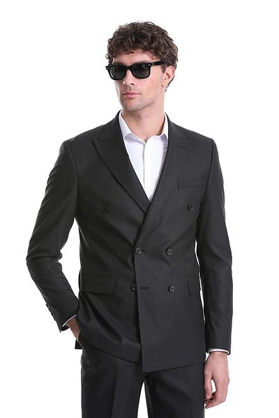 SÜVARİ Süvari Slim Fit Black Straight Double Breasted Suit