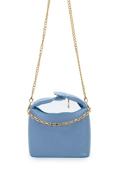 minebag Geantă de damă din piele artificială din piele lacuită cu curea cu lanț Ivy Baby Blue
