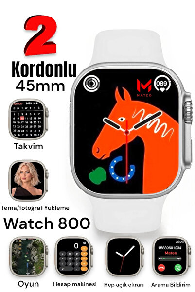 MATEO Akıllı Saat Watch 8 Ultra 45mm 1.99 Inç Türkçe Tüm Telefonlara Uyumlu B...