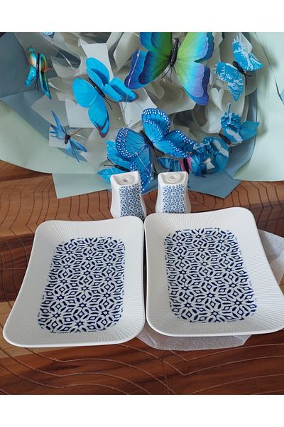 Güral Porcelain 8 Piece Spinoza Breakfast Set (2 Plates, 4 Saucers, Salt and Pepper Shakers)