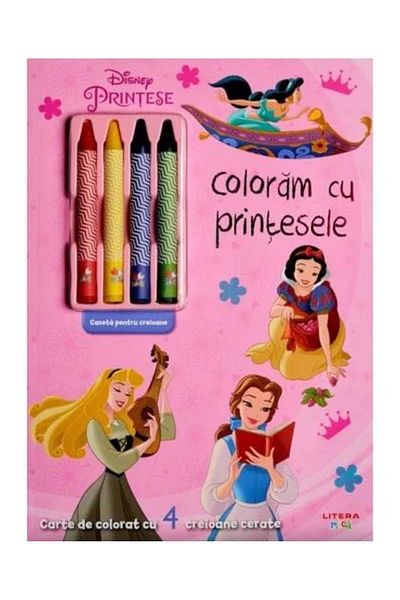 Editura Litera Disney. Printese. Coloram cu printesele. Carte de colorat cu 4 creioane cerate, Disney